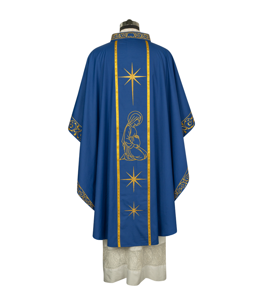 Liturgical Advent Chasuble Depicting Expectant Mary with Stars
