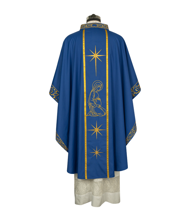 Liturgical Advent Chasuble Depicting Expectant Mary with Stars