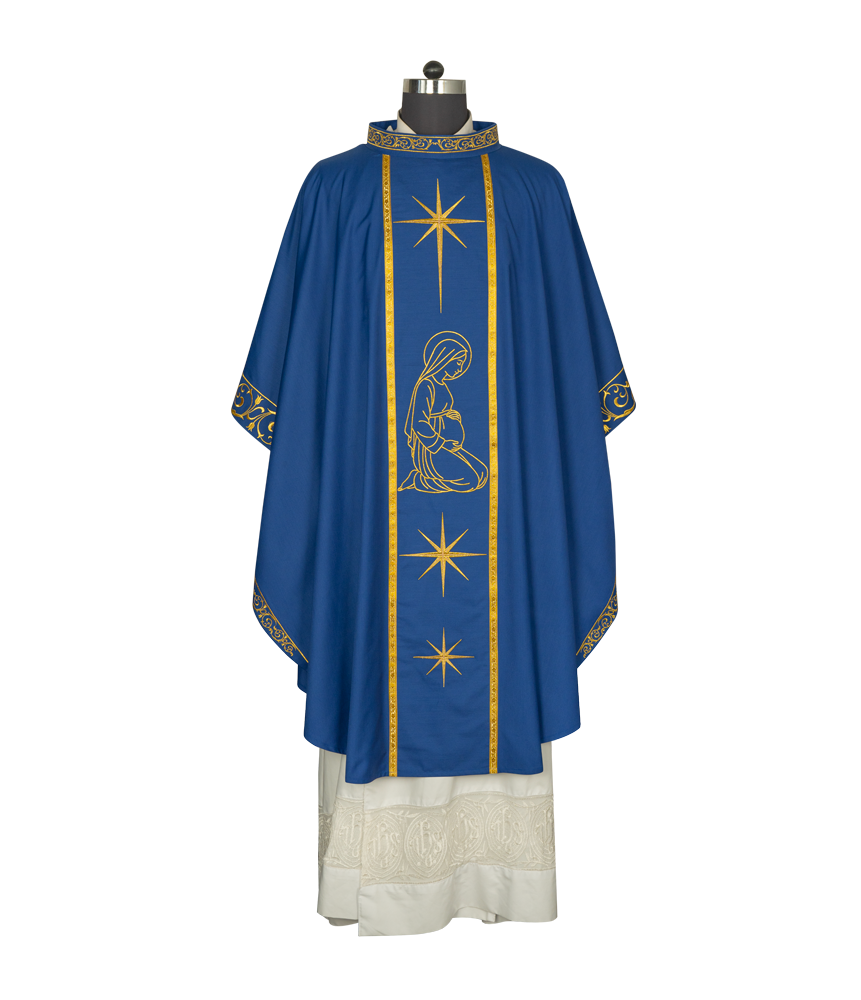 Liturgical Advent Chasuble Depicting Expectant Mary with Stars
