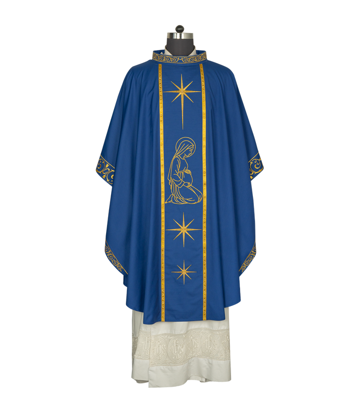 Liturgical Advent Chasuble Depicting Expectant Mary with Stars