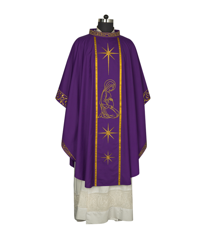 Liturgical Advent Chasuble Depicting Expectant Mary with Stars