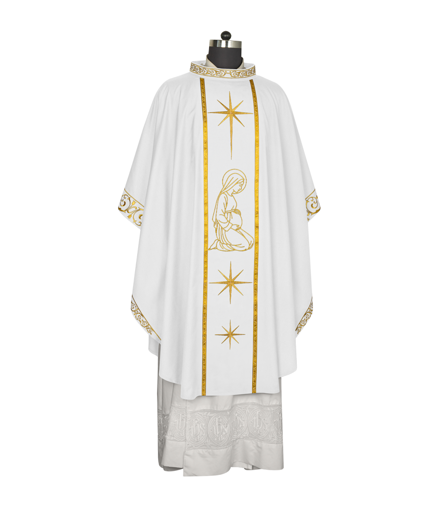 Liturgical Advent Chasuble Depicting Expectant Mary with Stars