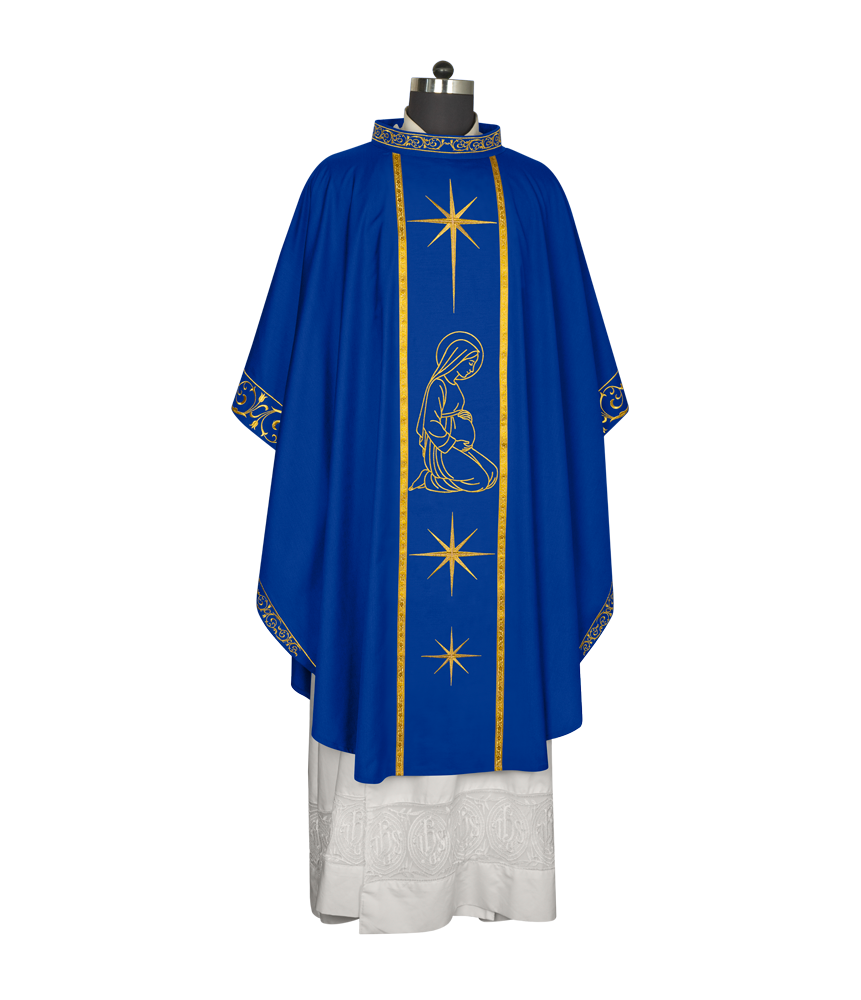 Liturgical Advent Chasuble Depicting Expectant Mary with Stars