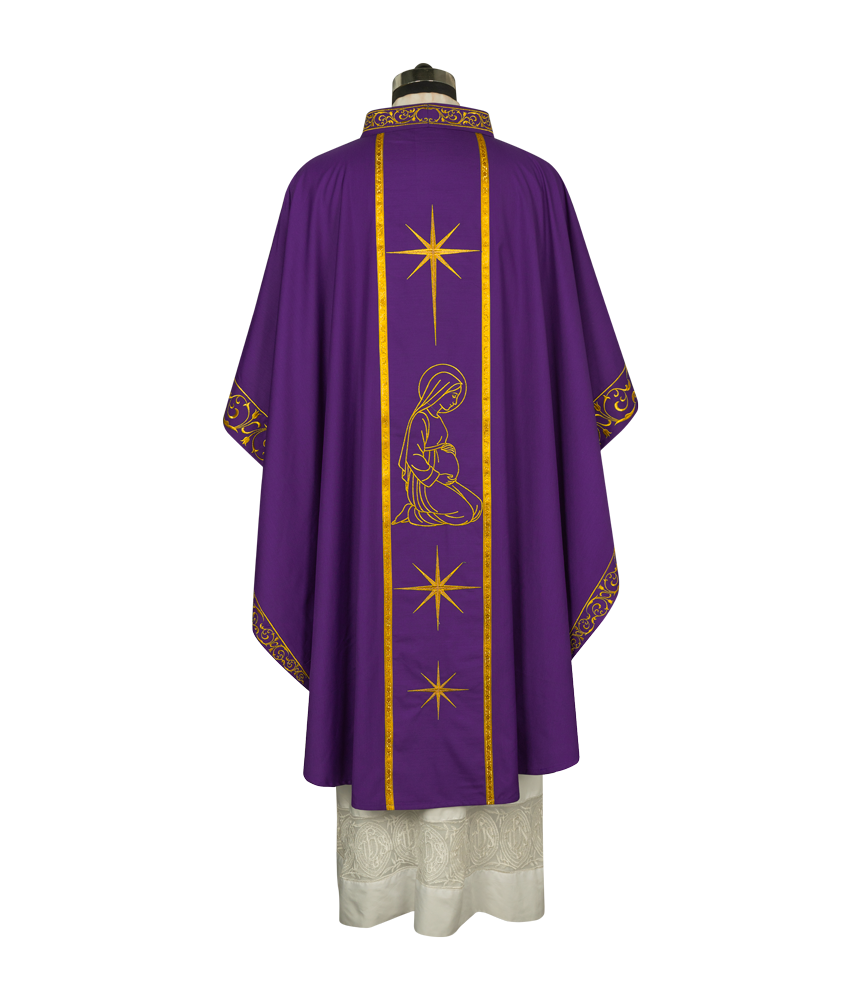 Liturgical Advent Chasuble Depicting Expectant Mary with Stars