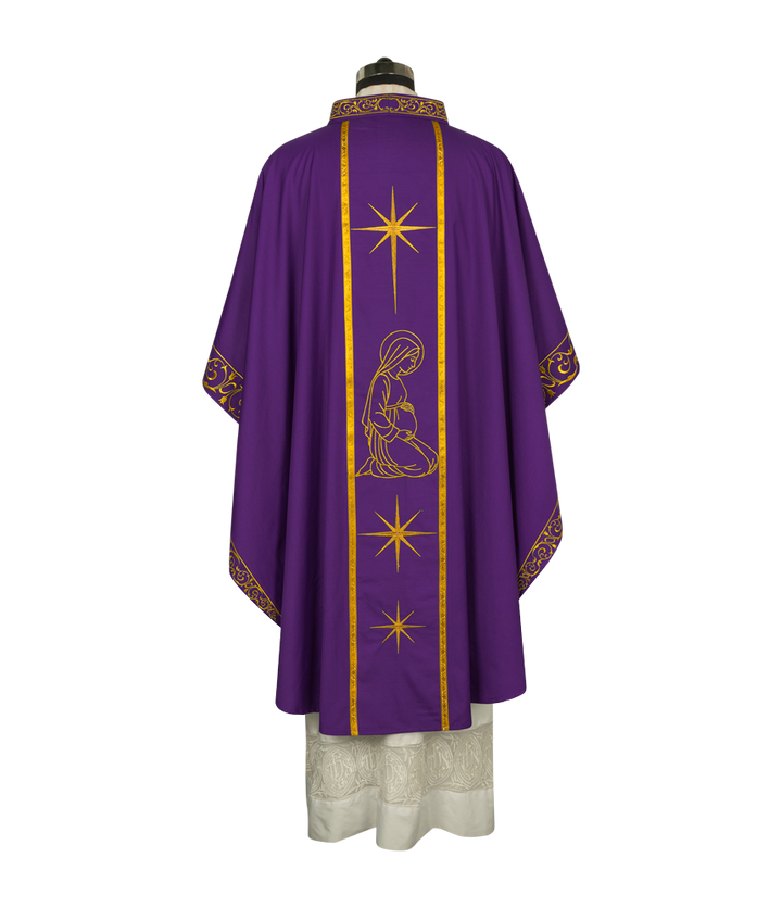 Liturgical Advent Chasuble Depicting Expectant Mary with Stars