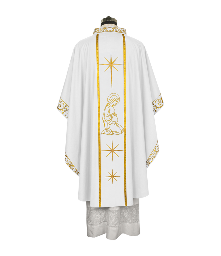 Liturgical Advent Chasuble Depicting Expectant Mary with Stars