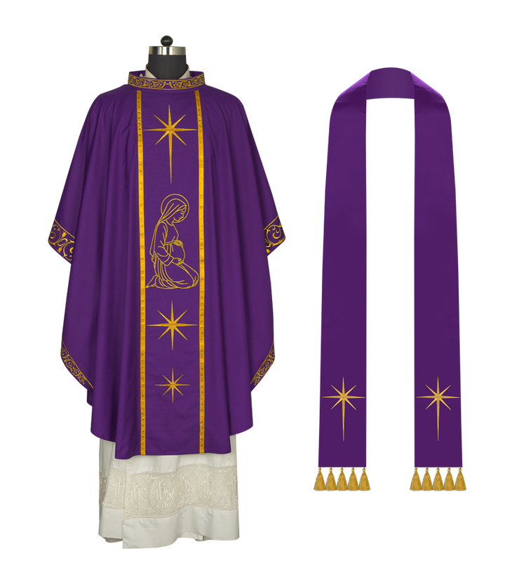 Liturgical Advent Chasuble Depicting Expectant Mary with Stars