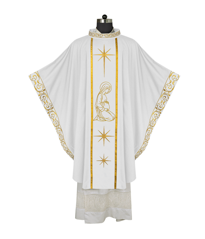 Liturgical Advent Chasuble Depicting Expectant Mary with Stars