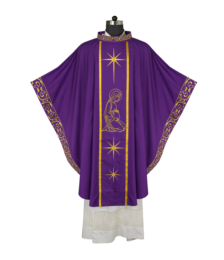 Liturgical Advent Chasuble Depicting Expectant Mary with Stars