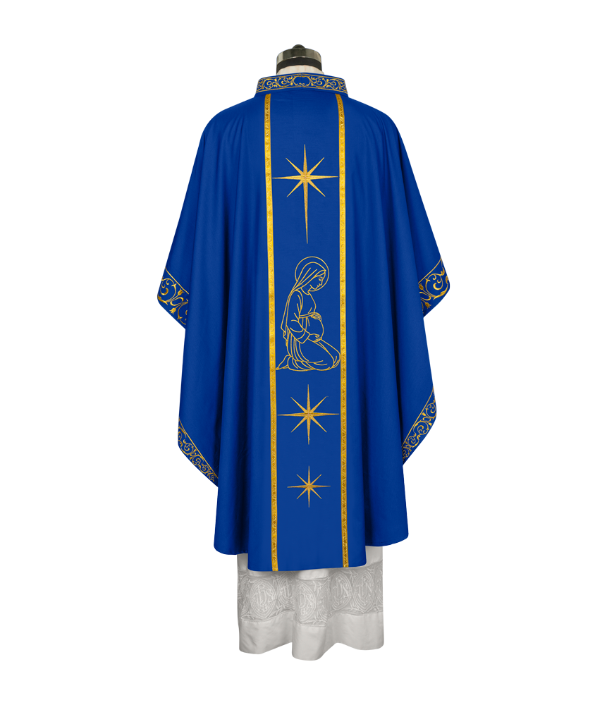 Liturgical Advent Chasuble Depicting Expectant Mary with Stars