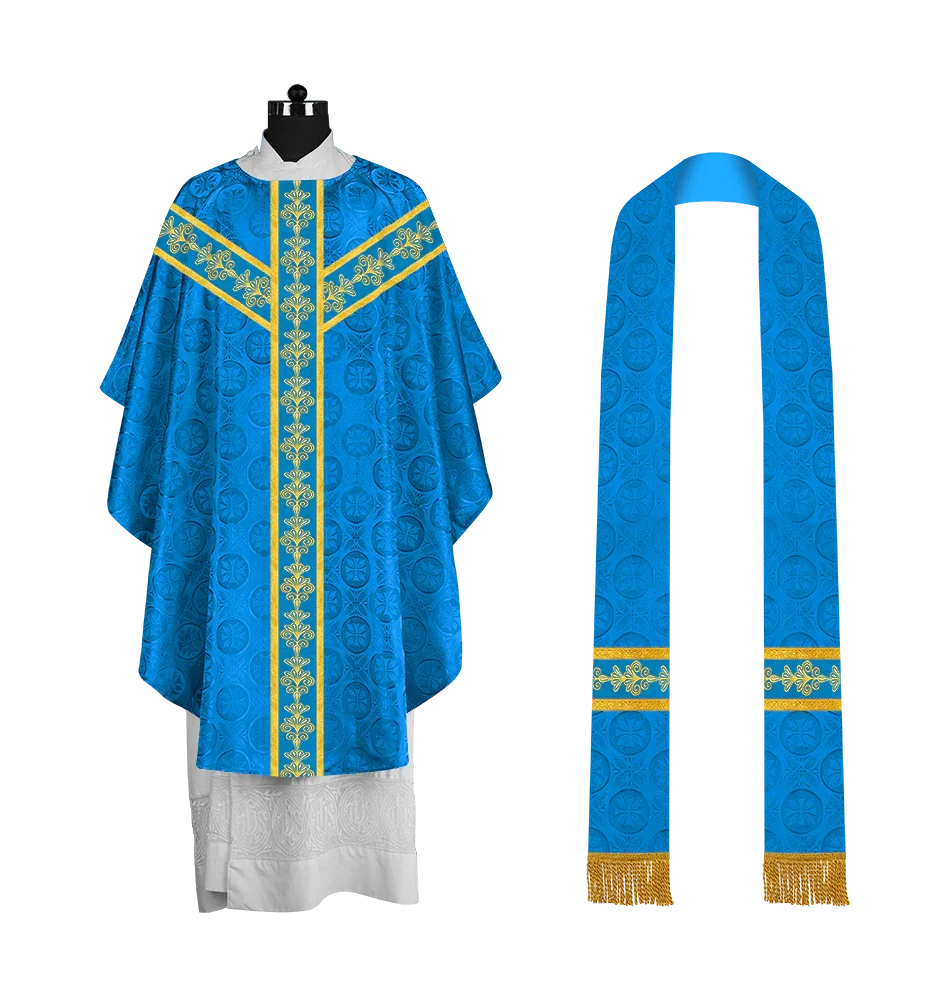 Priest Chasuble Vestment with Liturgical Embroidered Motif
