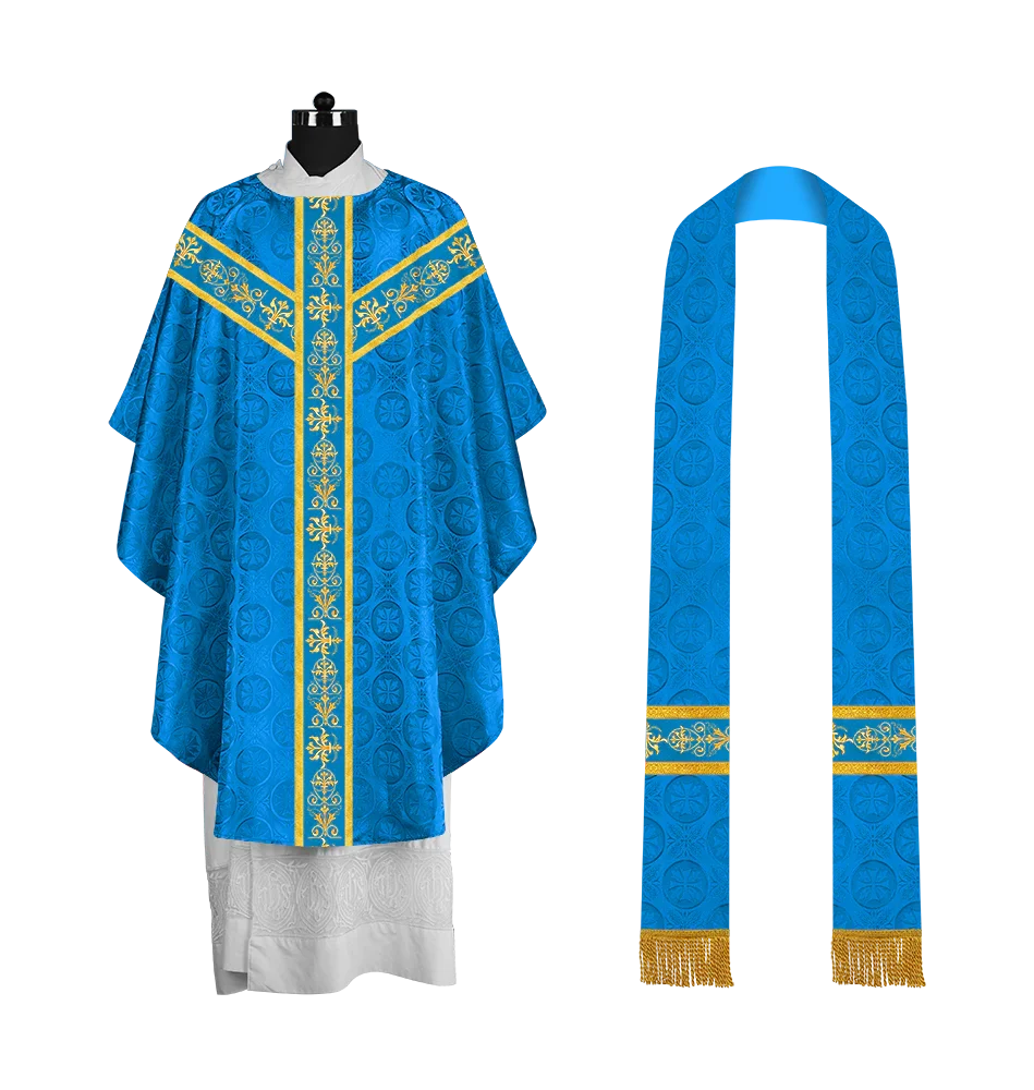 Ornate Priest Chasuble Vestment with Liturgical Embroidered Trims