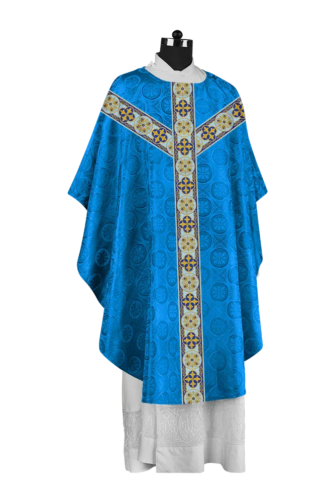 Gothic Chasuble Vestment with Spiritual Motif and Ornate Lace