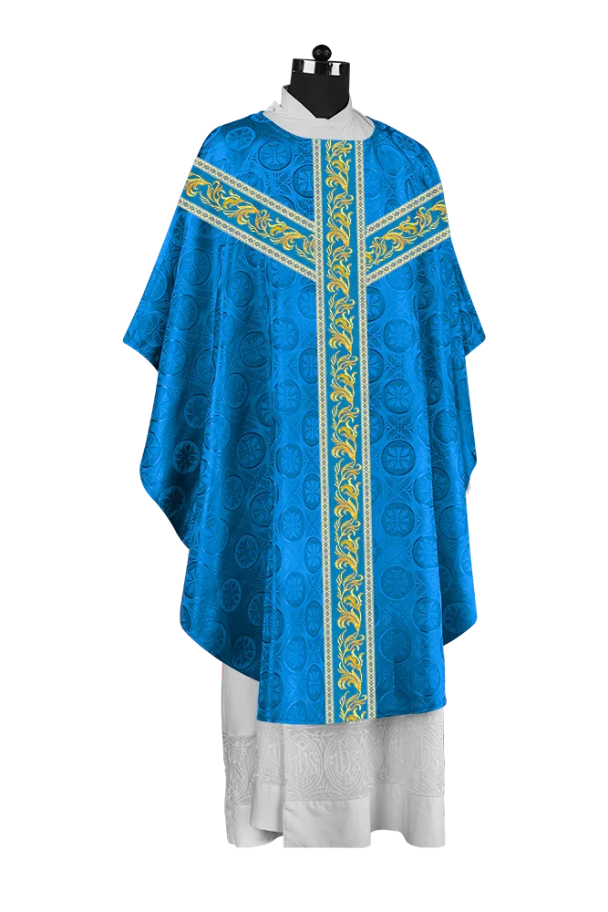 Premium Gothic Priest Chasuble with Embroidery Orphrey & Liturgical Motif