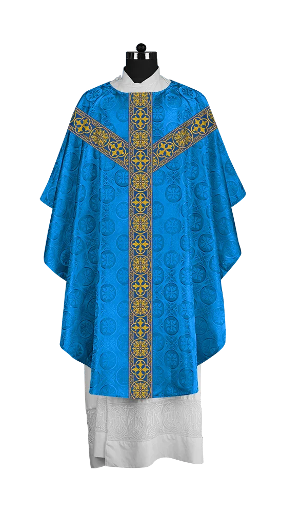 Traditional Gothic Chasuble with Embroidered Motif and Lace Orphrey