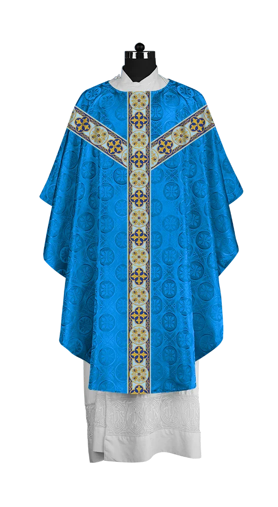 Gothic Chasuble Vestment with Spiritual Motif and Ornate Lace