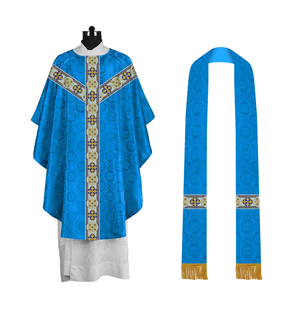 Gothic Chasuble Vestment with Spiritual Motif and Ornate Lace