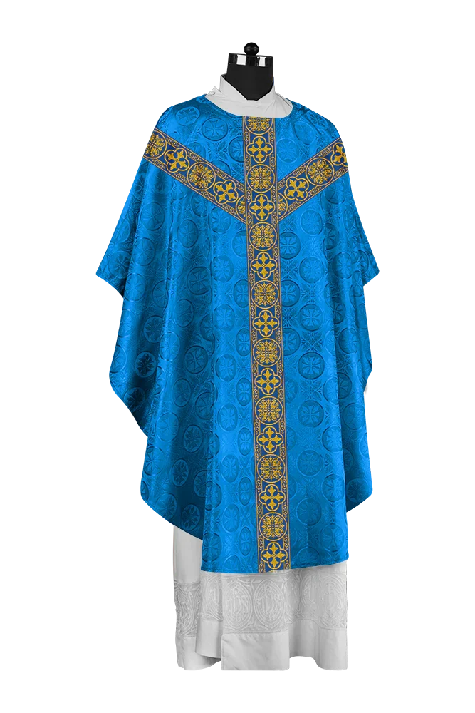 Traditional Gothic Chasuble with Embroidered Motif and Lace Orphrey