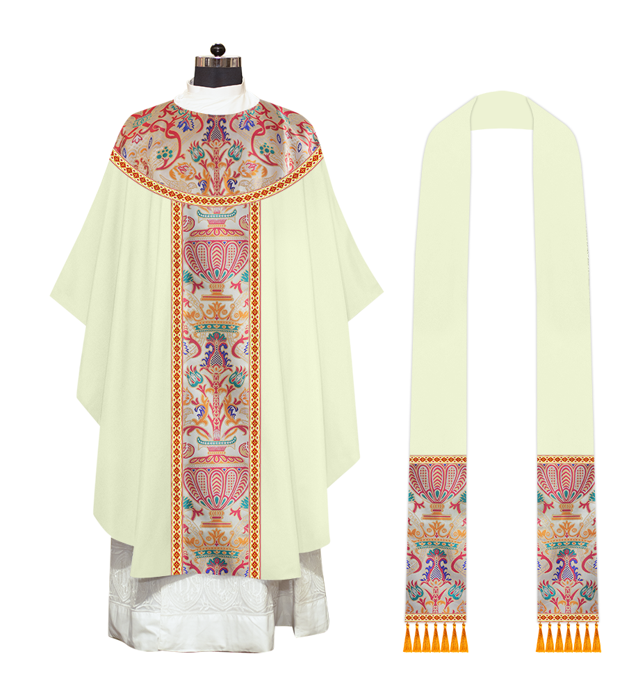 Gothic Chasuble in Coronation Tapestry Enhanced with Orphrey and Trims