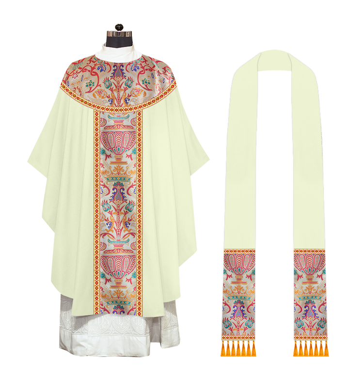 Gothic Chasuble in Coronation Tapestry Enhanced with Orphrey and Trims
