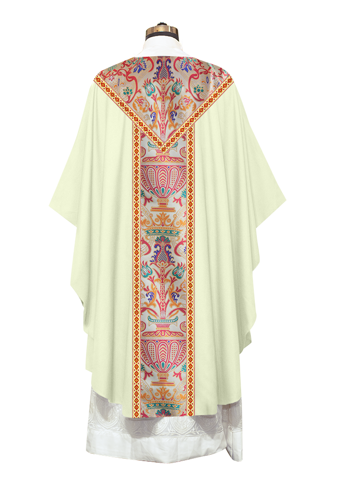Gothic Chasuble in Coronation Tapestry Enhanced with Orphrey and Trims