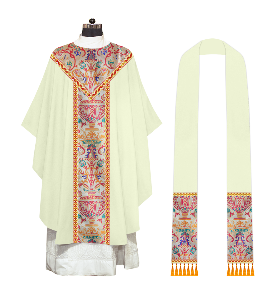Gothic Chasuble in Coronation Tapestry Enhanced with Orphrey and Trims