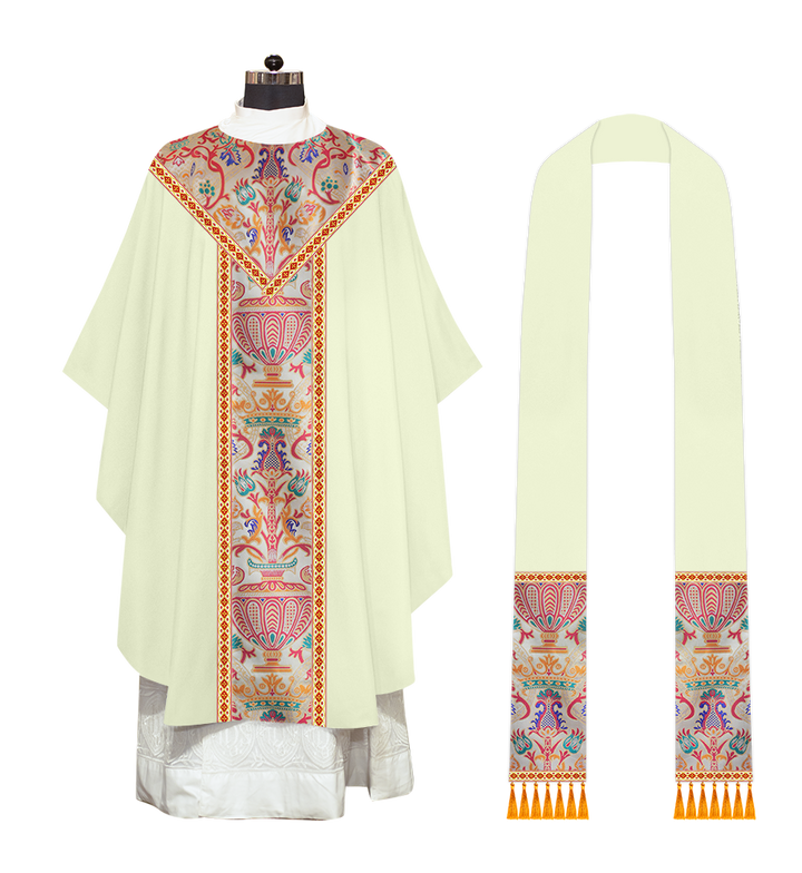 Gothic Chasuble in Coronation Tapestry Enhanced with Orphrey and Trims