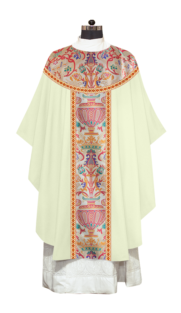Gothic Chasuble in Coronation Tapestry Enhanced with Orphrey and Trims
