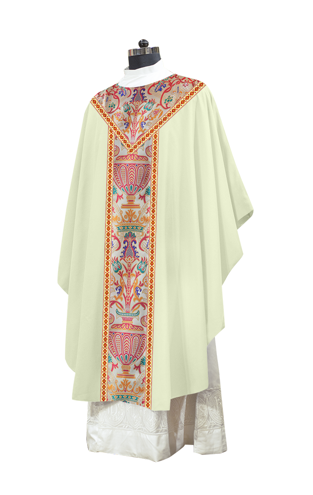 Gothic Chasuble in Coronation Tapestry Enhanced with Orphrey and Trims