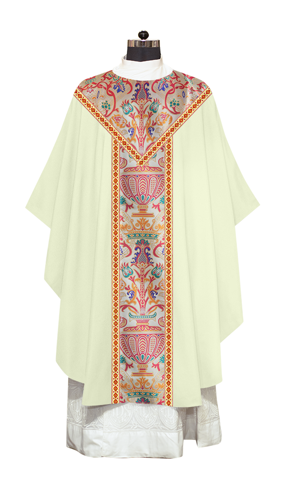 Gothic Chasuble in Coronation Tapestry Enhanced with Orphrey and Trims