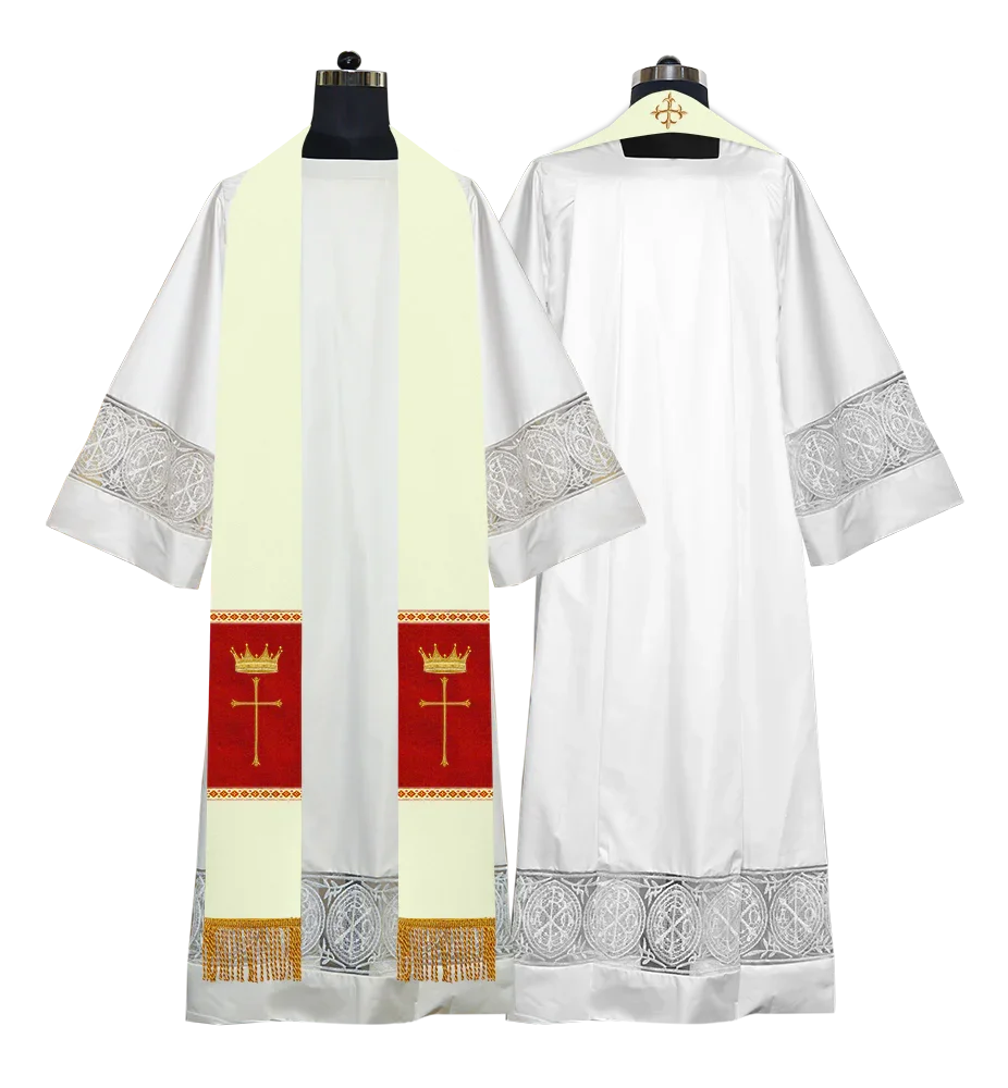 Pastor Clergy Stole with Spiritual Cross and Crown Embroidery