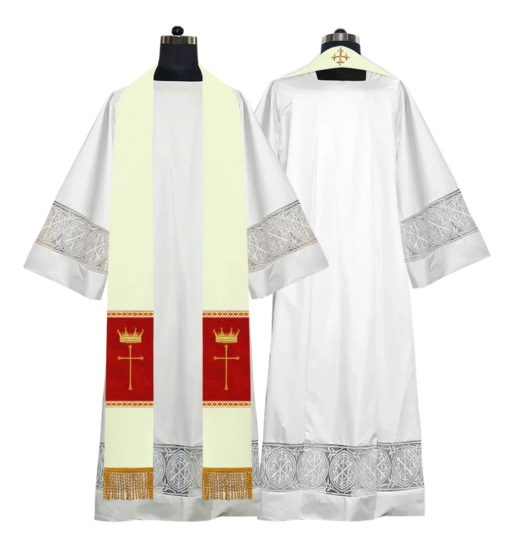 Pastor Clergy Stole with Spiritual Cross and Crown Embroidery