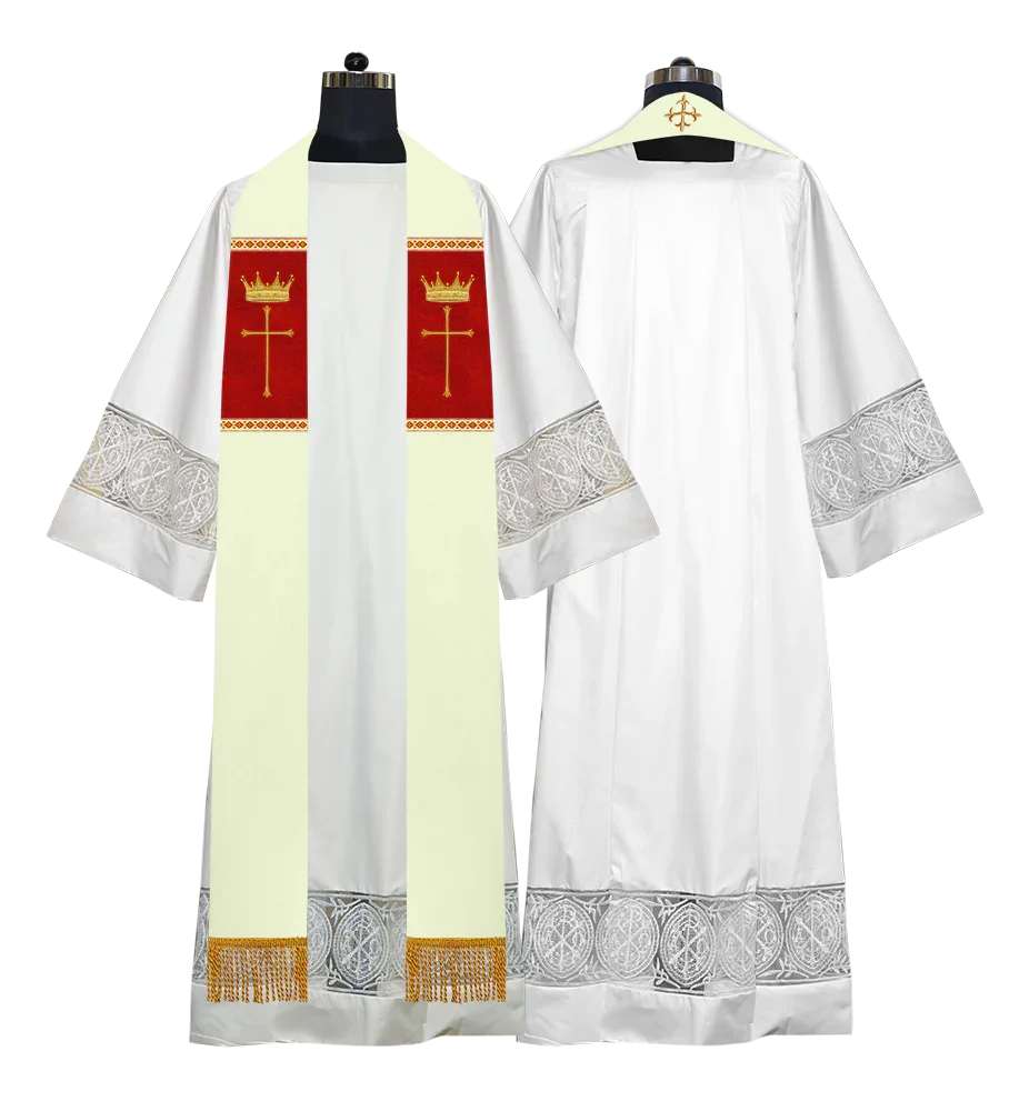 Pastor Clergy Stole with Spiritual Cross and Crown Embroidery
