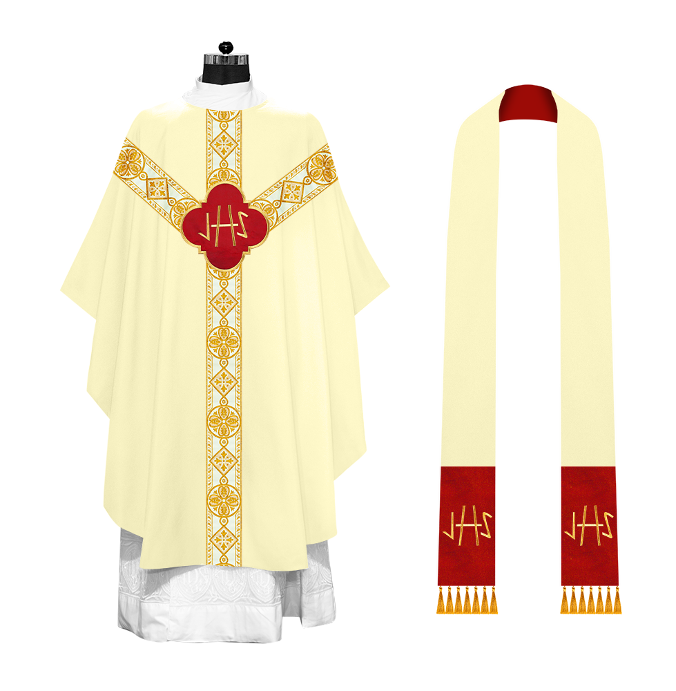 Gothic Chasuble Vestment with Motif and Trims