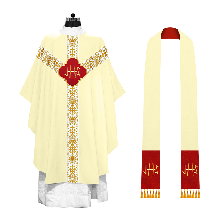 Gothic Chasuble with Embroidered Motif and Orphrey