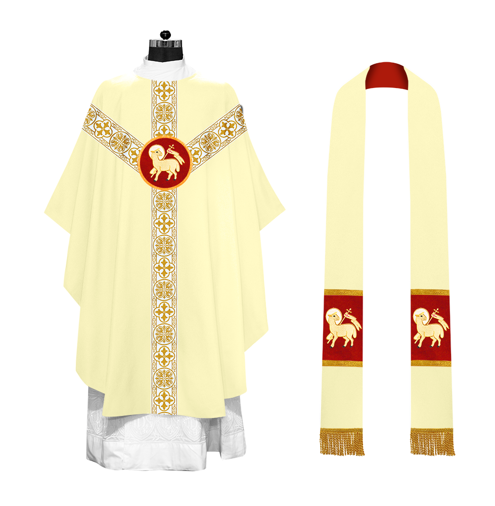 Gothic Chasuble Vestment with Motif and White Orphrey