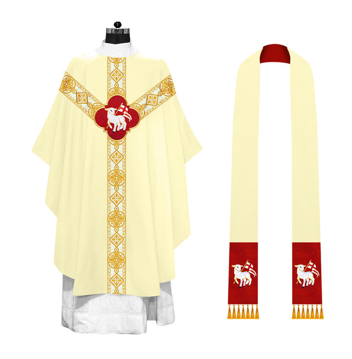 Gothic Chasuble Vestment with Motif and Trims