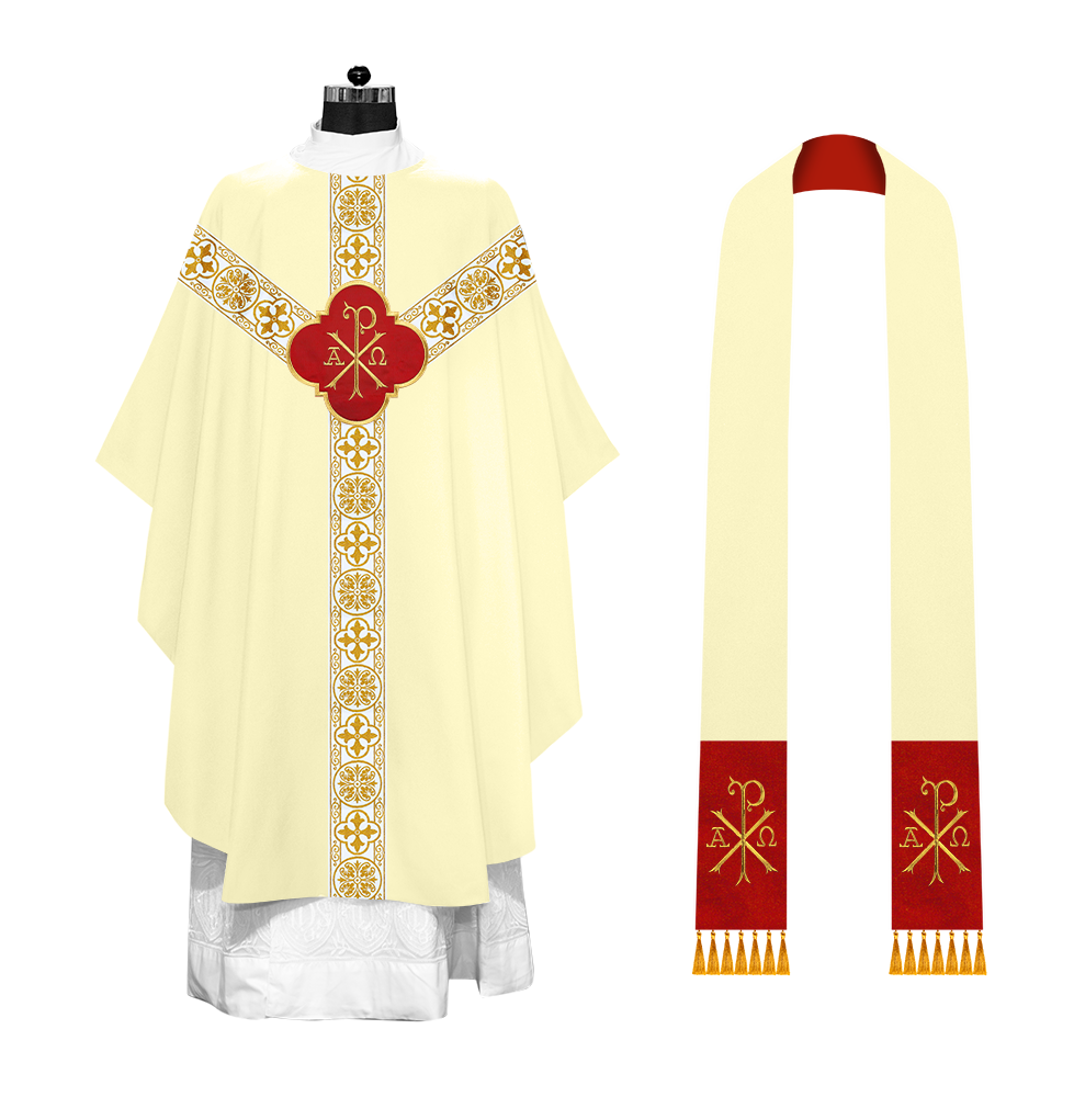 Gothic Chasuble with Embroidered Motif and Orphrey