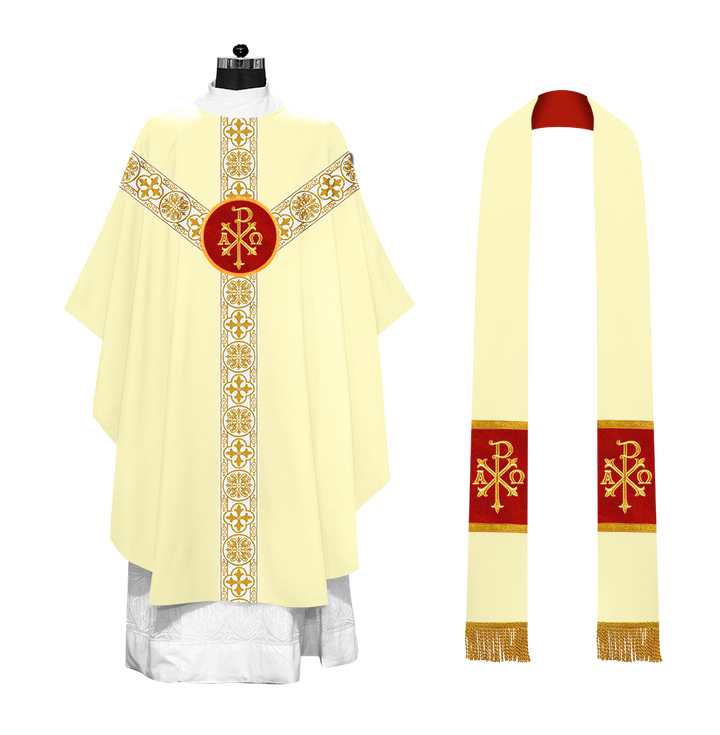 Gothic Chasuble Vestment with Motif and White Orphrey