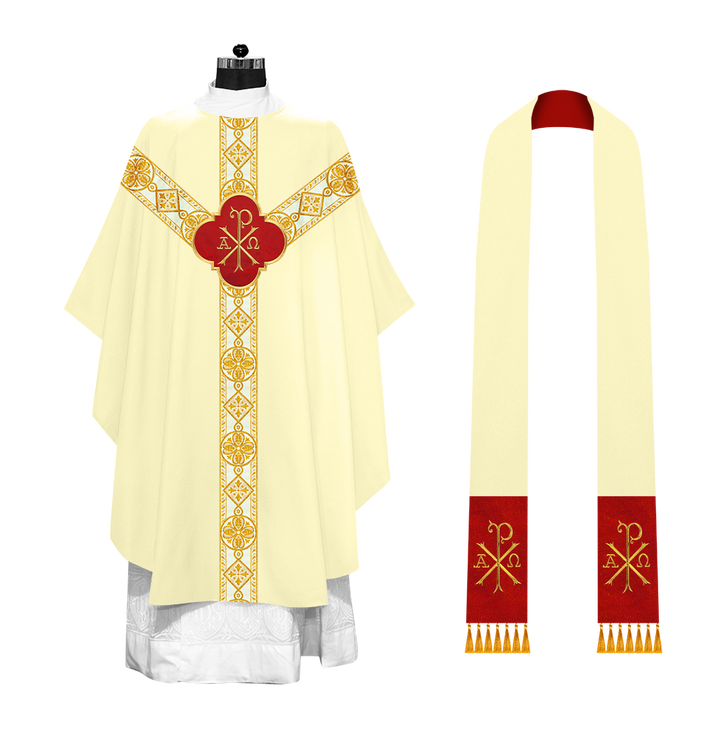 Gothic Chasuble Vestment with Motif and Trims