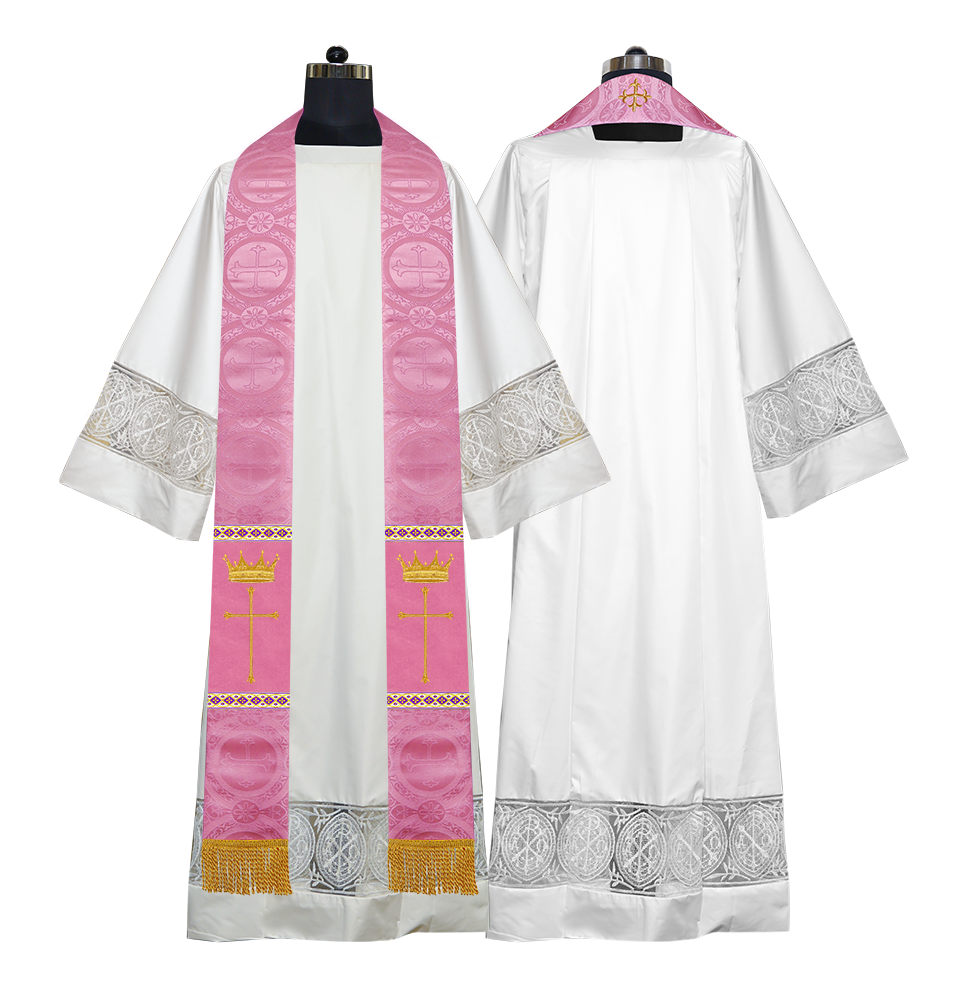 Pastor Clergy Stole with Spiritual Cross and Crown Embroidery