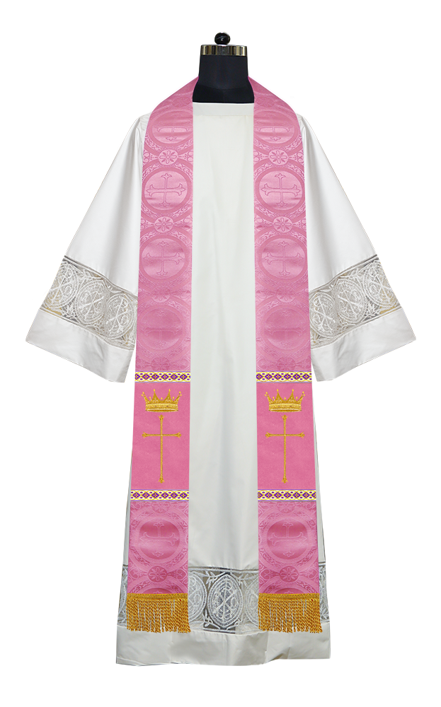 Pastor Clergy Stole with Spiritual Cross and Crown Embroidery