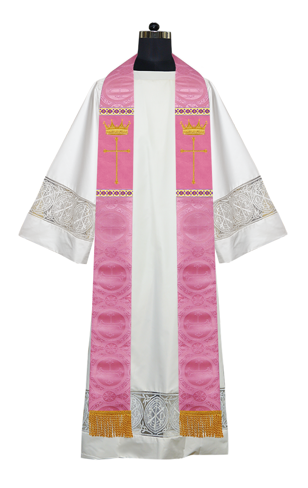 Pastor Clergy Stole with Spiritual Cross and Crown Embroidery