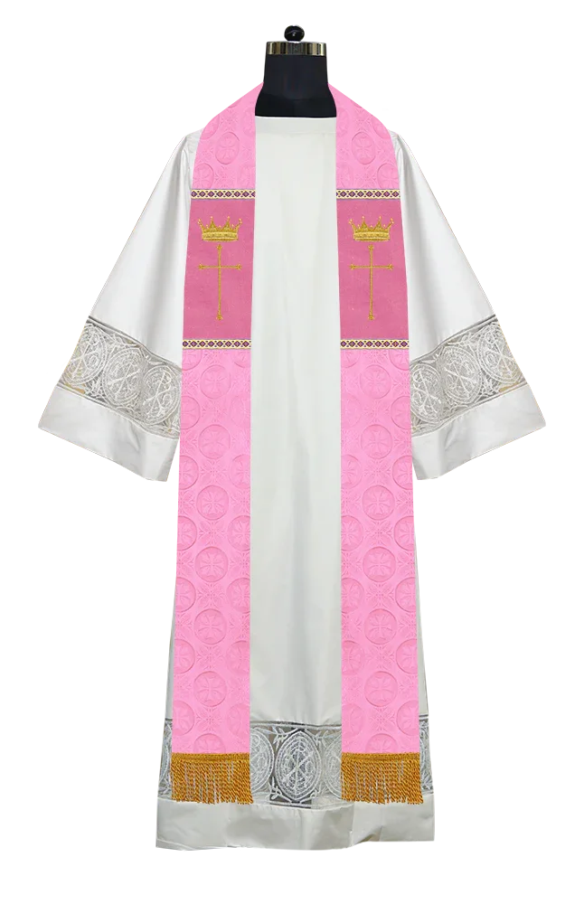 Handmade Pastor Stole with Spiritual Embroidered Motif & Trims