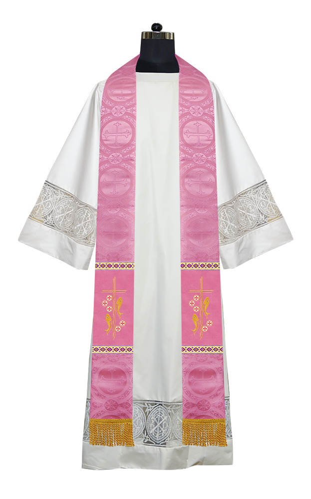 Clergy Stole with Embroidered Fish and Loaves