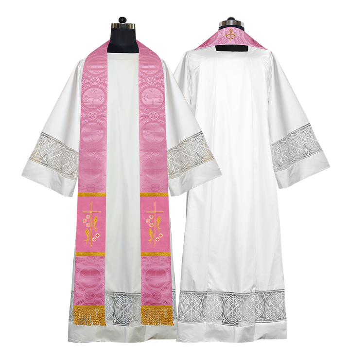 Catholic Priest Embroidered Clergy Stole with Fish and Spiritual Cross