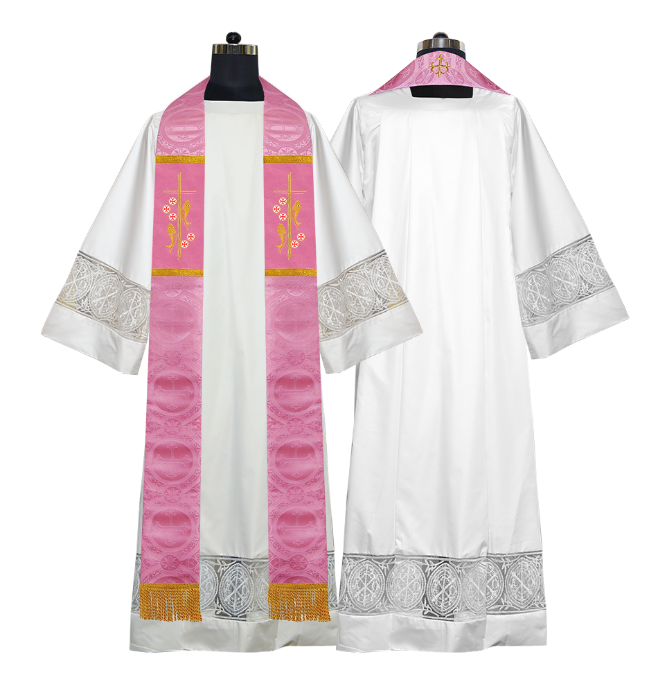 Catholic Priest Embroidered Clergy Stole with Fish and Spiritual Cross