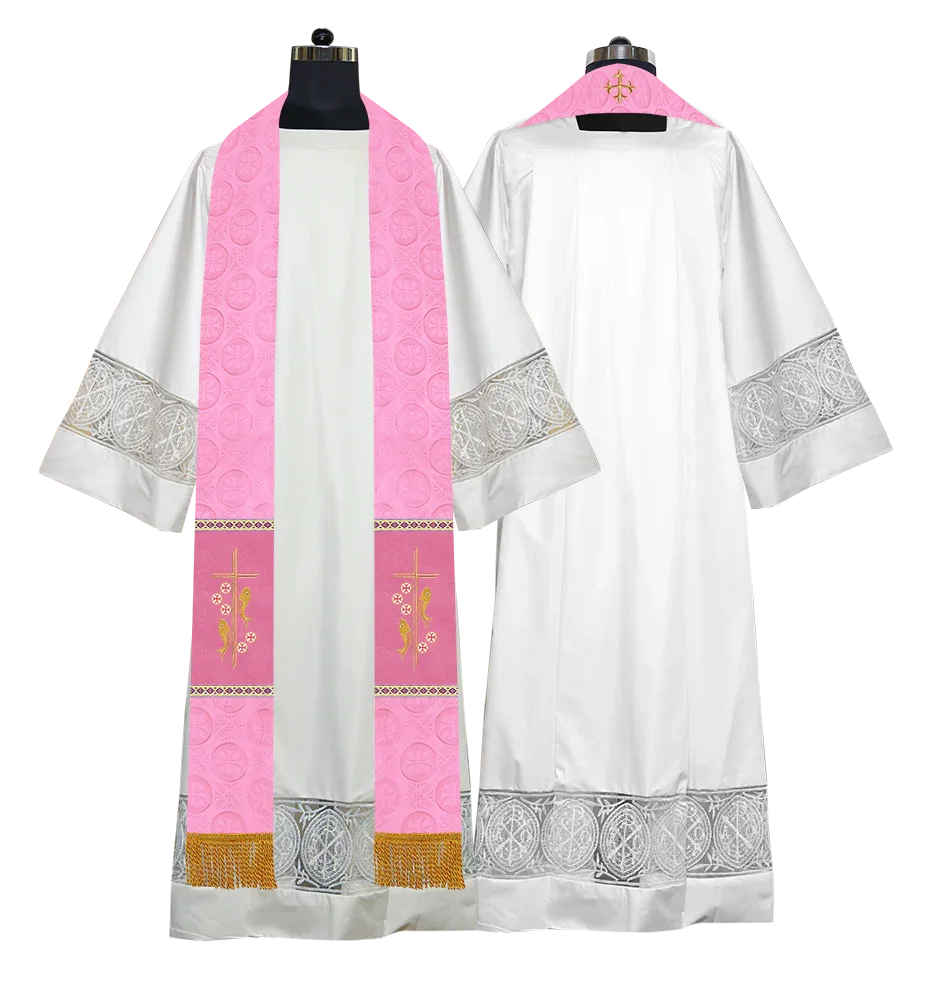 Handmade Pastor Stole with Spiritual Embroidered Motif & Trims