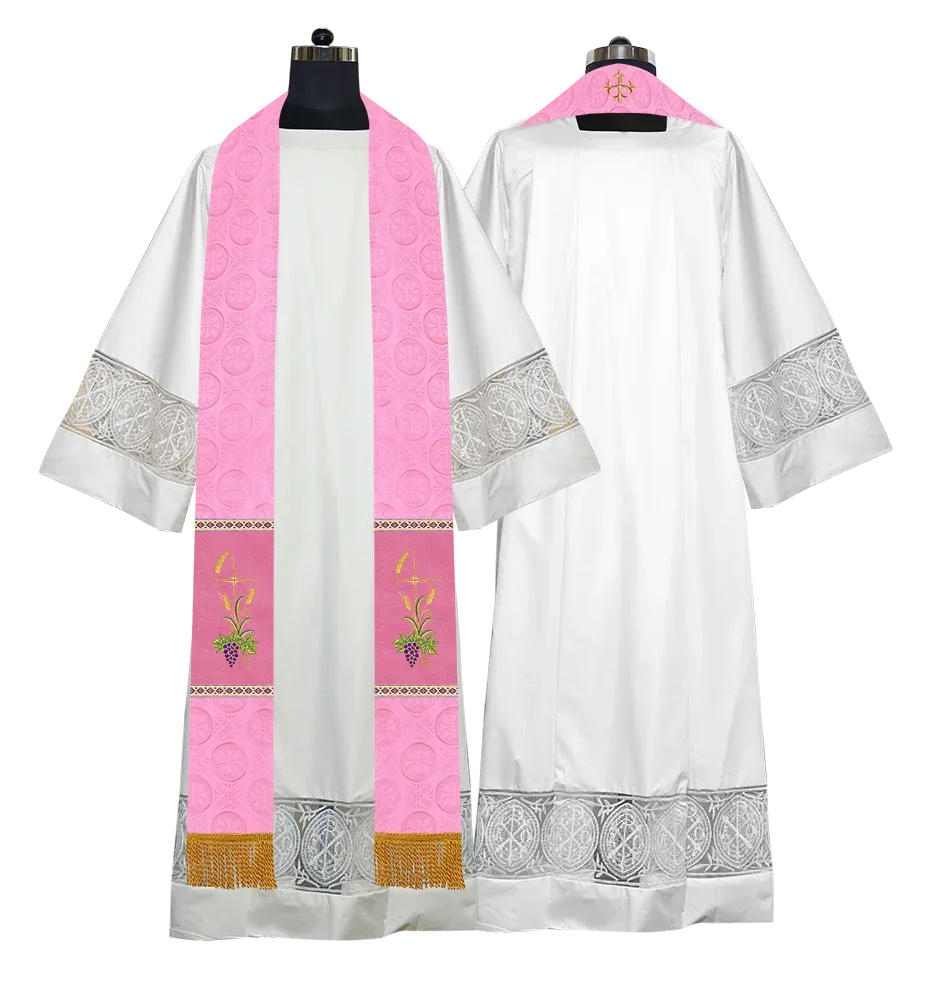 Handmade Pastor Stole with Spiritual Embroidered Motif & Trims