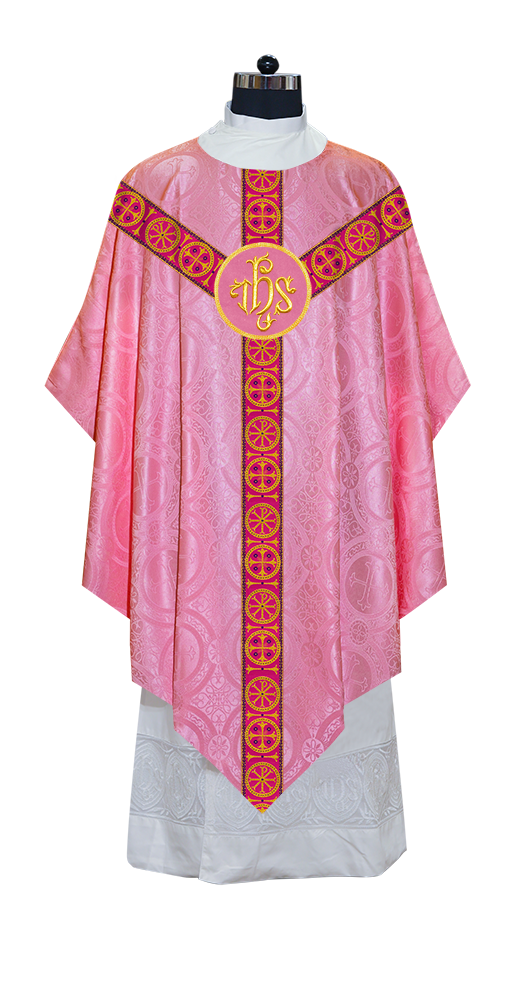 Liturgical Pugin Chasuble with Woven Designer Braided Orphrey